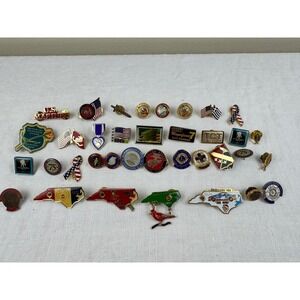 Vintage Military Patriotic North Carolina Lions Club Enamel Lapel Pin Lot 30+pc